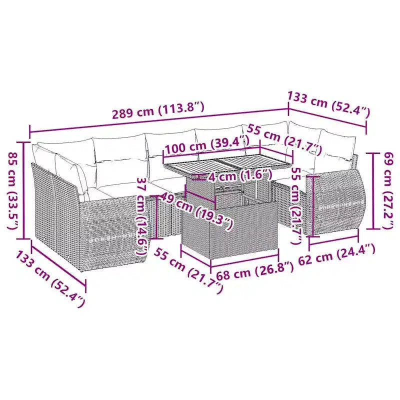 Ensemble de canapés de jardin modulaires vidaXL avec coussins