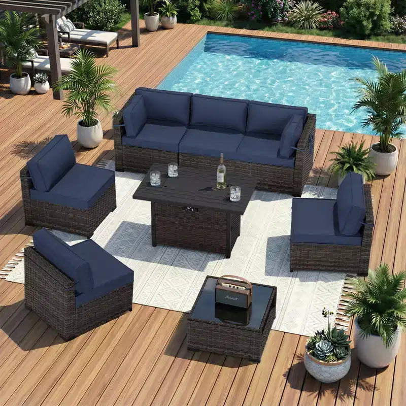 UPTIOT Salon de Jardin Premium avec Canapés d'Angle, Fauteuils d'Appoint et Table Basse Convertible Marron pour un Confort Ultime sur la Terrasse