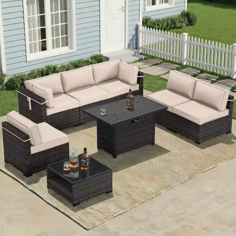 UPTIOT Salon de Jardin Premium avec Canapés d'Angle, Fauteuils d'Appoint et Table Basse Convertible Marron pour un Confort Ultime sur la Terrasse