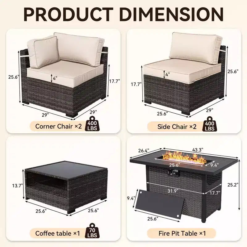 UPTIOT Salon de Jardin Premium avec Canapés d'Angle, Fauteuils d'Appoint et Table Basse Convertible Marron pour un Confort Ultime sur la Terrasse