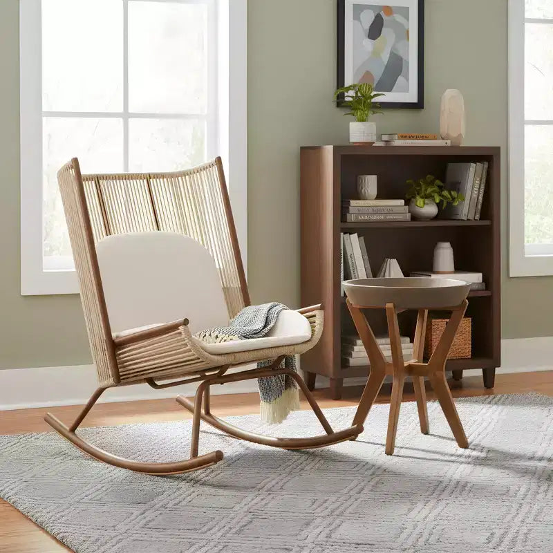 Christopher Knight Home Suman Farmhouse 2 Piece Patio Dining Set with Acacia Wood Table and Iron Rocking Chair