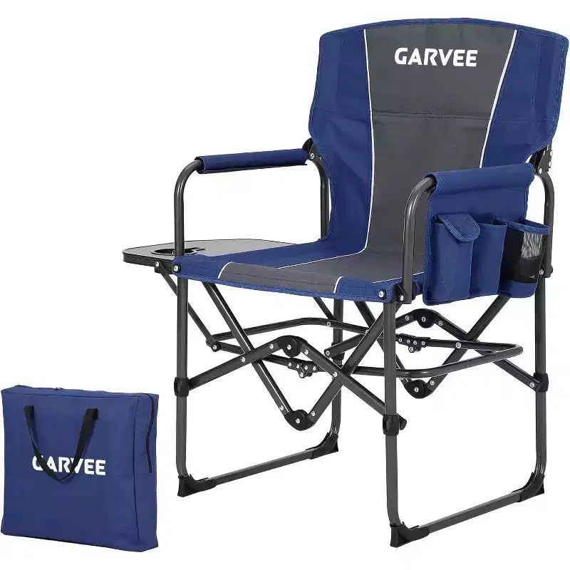 Folding Camping Chair for Adults - Portable Lawn Chair with Side Table Pocket & Beverage Holder, Heavy Duty Director Chair for RV Beach Yard Garden