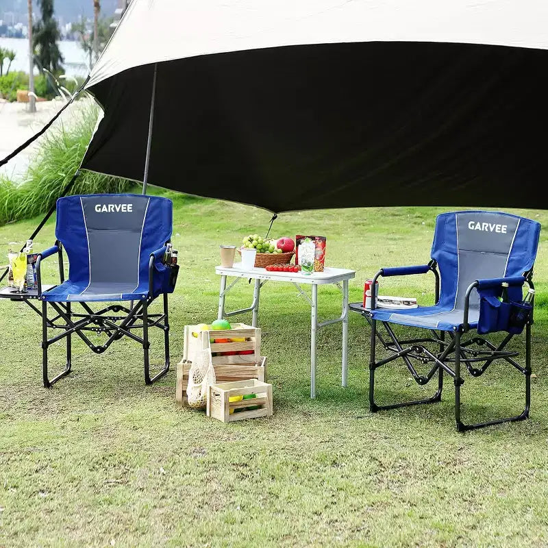 Folding Camping Chair for Adults - Portable Lawn Chair with Side Table Pocket & Beverage Holder, Heavy Duty Director Chair for RV Beach Yard Garden