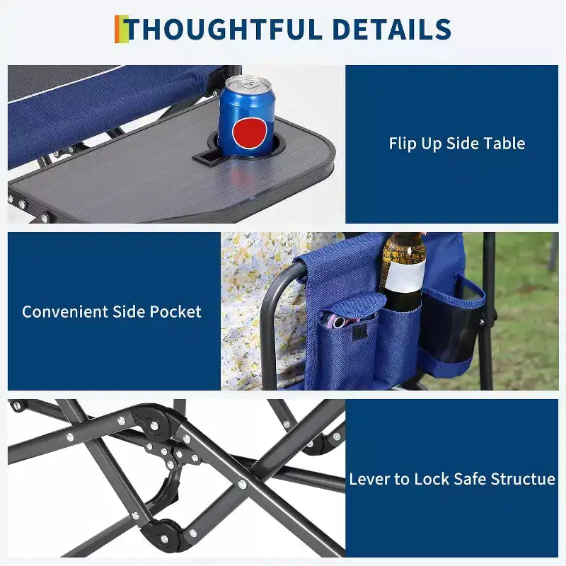 Folding Camping Chair for Adults - Portable Lawn Chair with Side Table Pocket & Beverage Holder, Heavy Duty Director Chair for RV Beach Yard Garden