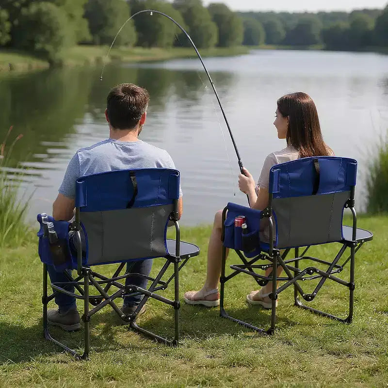 Folding Camping Chair for Adults - Portable Lawn Chair with Side Table Pocket & Beverage Holder, Heavy Duty Director Chair for RV Beach Yard Garden