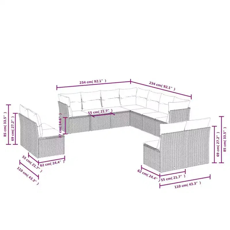 vidaXL Ensemble de canapé de patio modulaire polyvalent avec coussins de différentes couleurs
