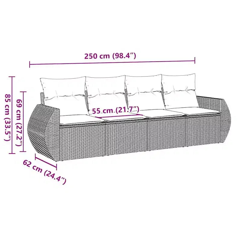 vidaXL Salon de jardin avec canapé et pieds réglables Rectangulaire