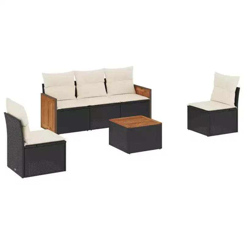 vidaXL Outdoor Sofa Set with Storage and Cushions, Modern Poly Rattan Design