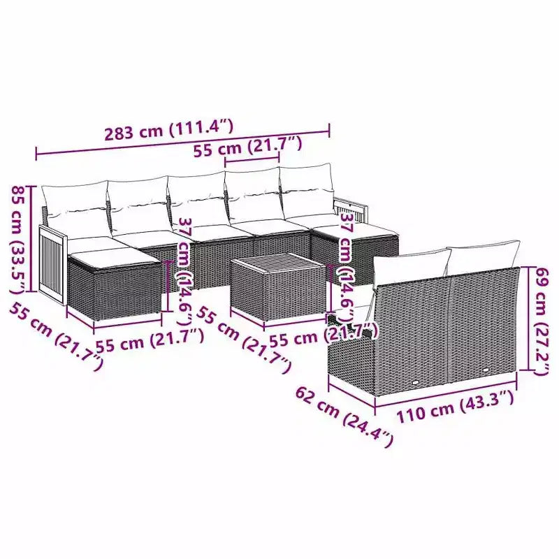 vidaXL Salon de jardin modulable en résine tressée Modulaire