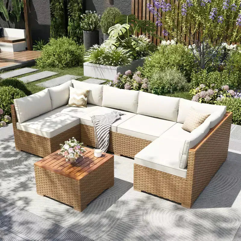 Captiva Designs Outdoor Sectional Wicker Rattan Conversation Set for Garden and Backyard