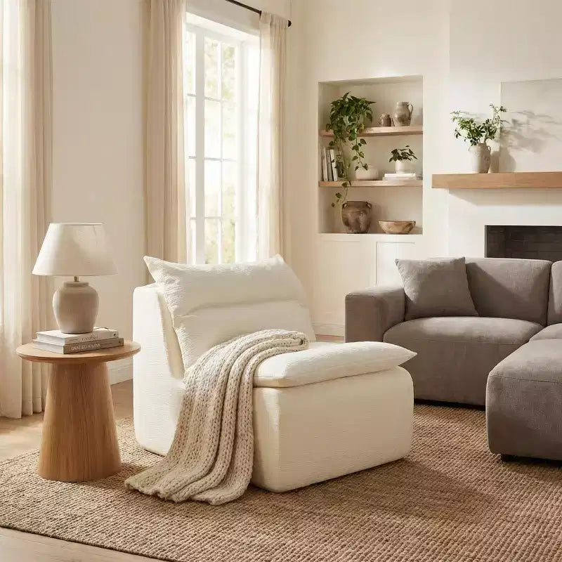 FurnitureR Modern Upholstered Lounge Accent Chair with Deep Seat, Soft Textured Fabric, Comfortable Cushioned for Living Room, Bedroom or Reading Nook