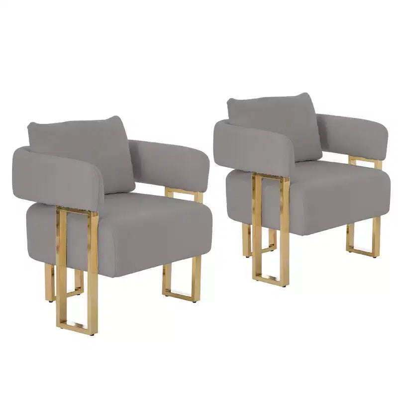 Lot de 2 fauteuils d'appoint modernes Zeus et Ruta avec revêtement en molleton doux et pieds en métal doré