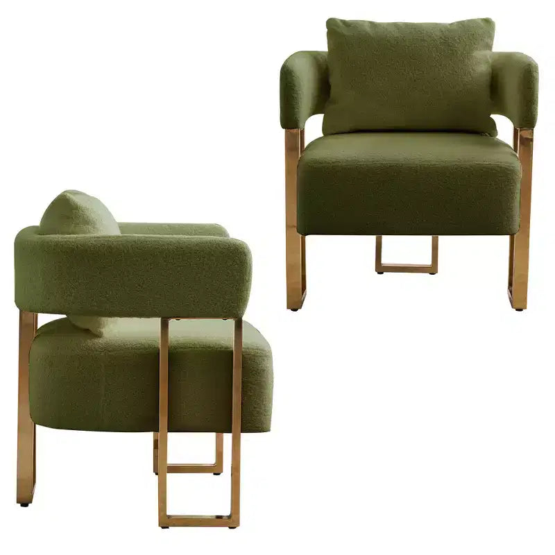 Lot de 2 fauteuils d'appoint modernes Zeus et Ruta avec revêtement en molleton doux et pieds en métal doré