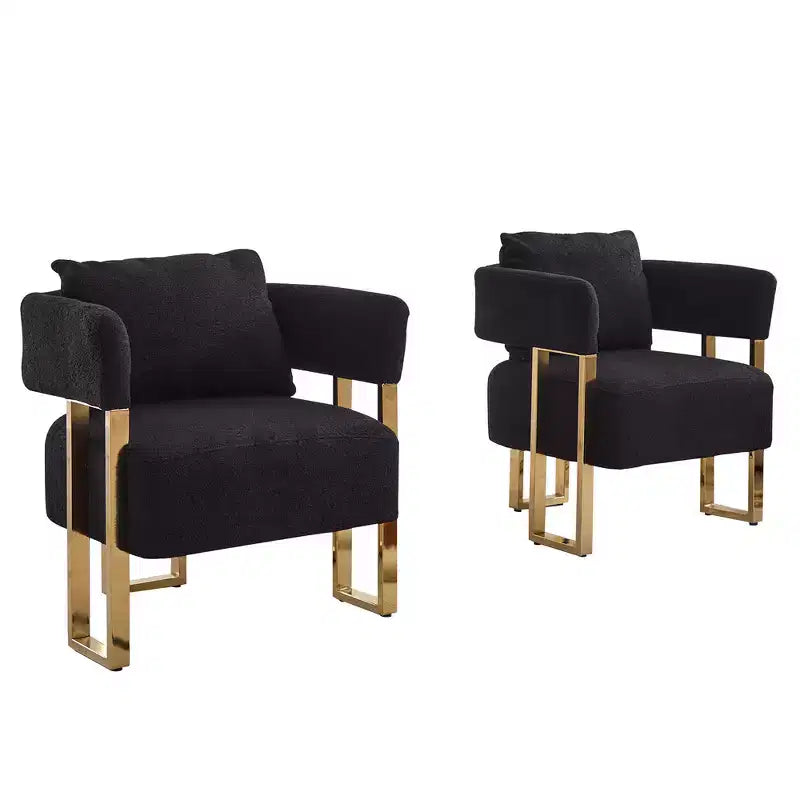Lot de 2 fauteuils d'appoint modernes Zeus et Ruta avec revêtement en molleton doux et pieds en métal doré