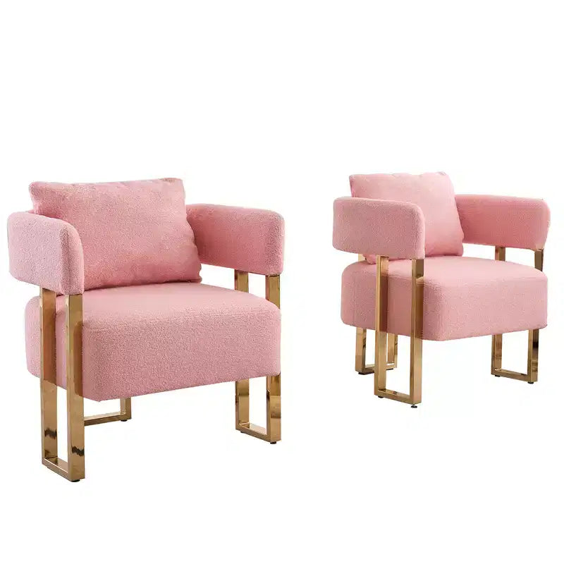 Lot de 2 fauteuils d'appoint modernes Zeus et Ruta avec revêtement en molleton doux et pieds en métal doré
