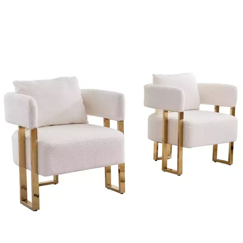 Lot de 2 fauteuils d'appoint modernes Zeus et Ruta avec revêtement en molleton doux et pieds en métal doré