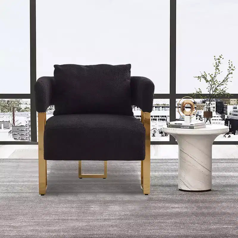 Lot de 2 fauteuils d'appoint modernes Zeus et Ruta avec revêtement en molleton doux et pieds en métal doré