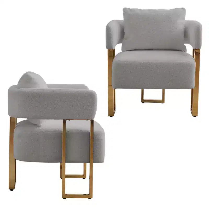 Lot de 2 fauteuils d'appoint modernes Zeus et Ruta avec revêtement en molleton doux et pieds en métal doré