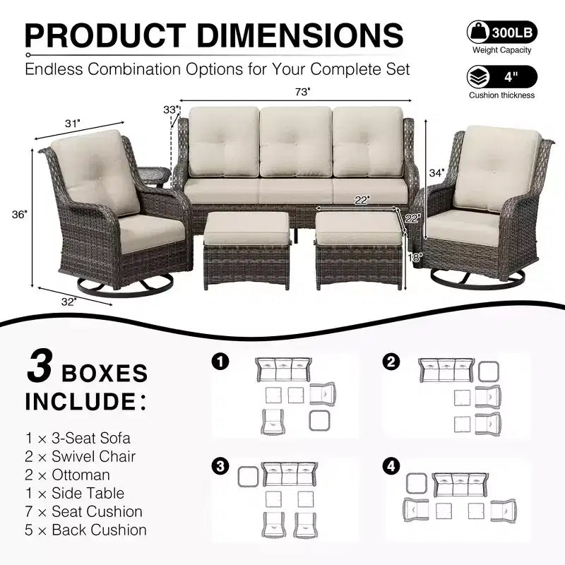 Ensemble de canapés d'extérieur UPTIOT Premium avec fauteuils pivotants et poufs multifonctionnels