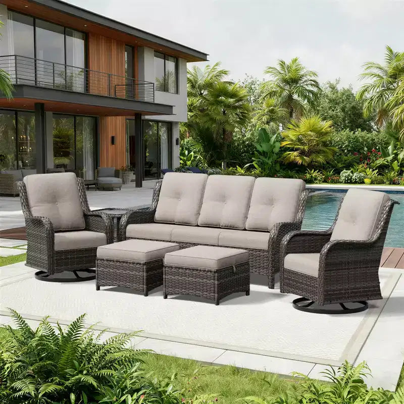 Ensemble de canapés d'extérieur UPTIOT Premium avec fauteuils pivotants et poufs multifonctionnels
