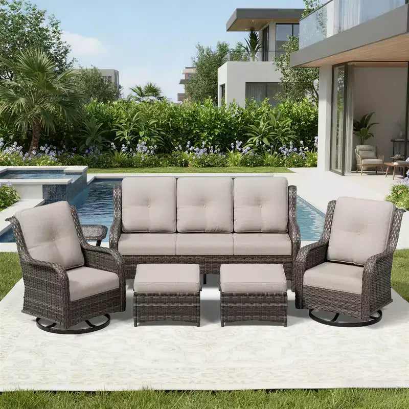 Ensemble de canapés d'extérieur UPTIOT Premium avec fauteuils pivotants et poufs multifonctionnels