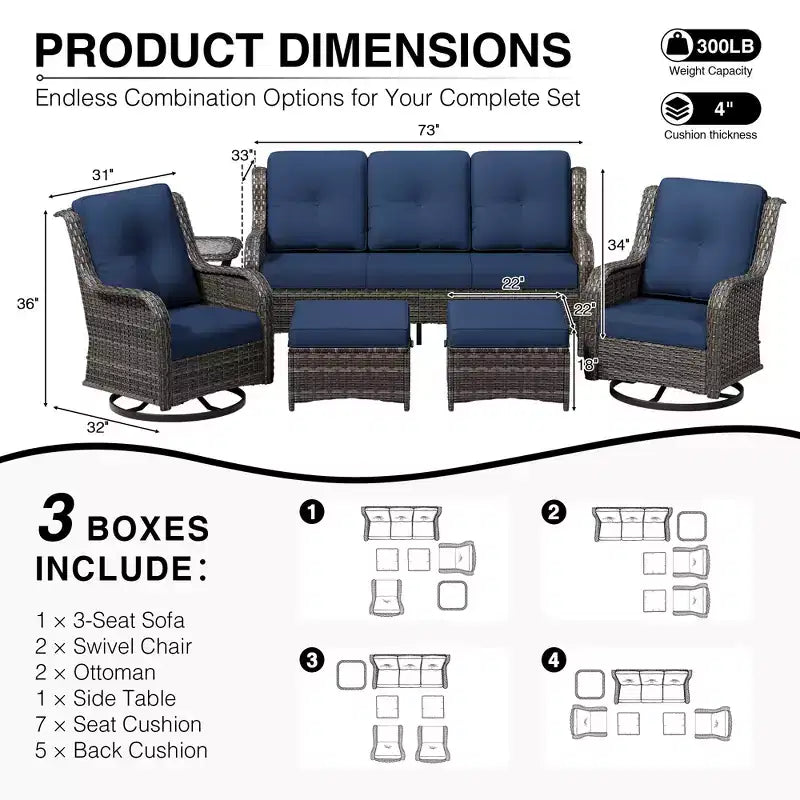 Ensemble de canapés d'extérieur UPTIOT Premium avec fauteuils pivotants et poufs multifonctionnels