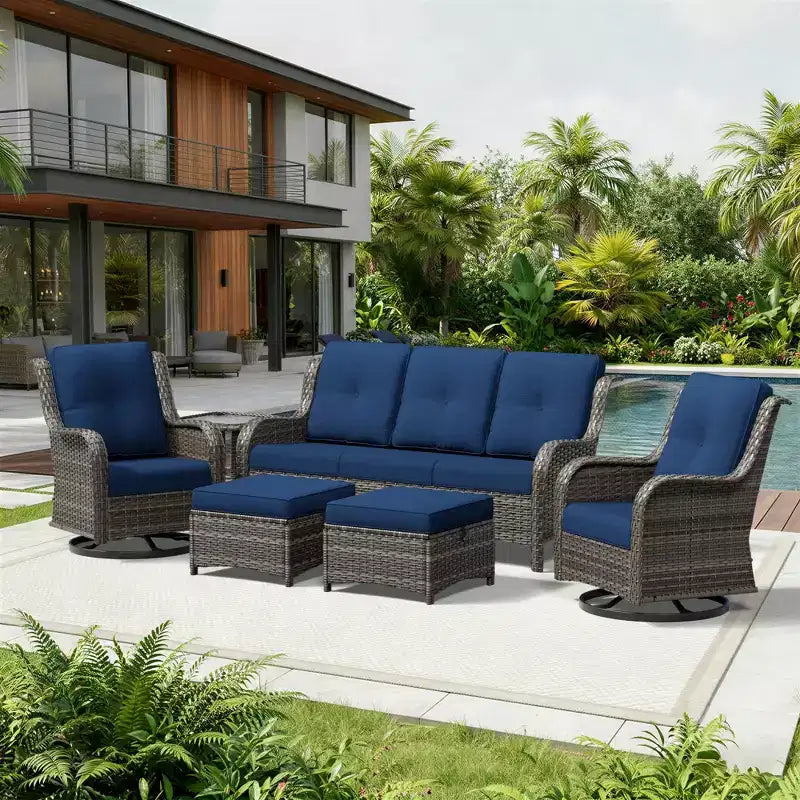 Ensemble de canapés d'extérieur UPTIOT Premium avec fauteuils pivotants et poufs multifonctionnels