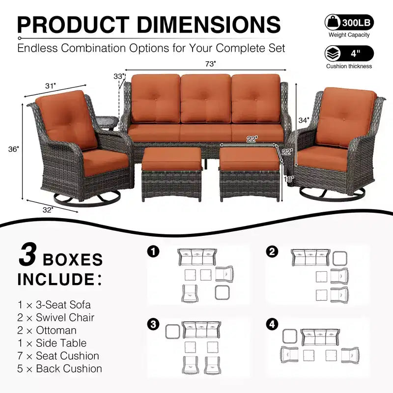 Ensemble de canapés d'extérieur UPTIOT Premium avec fauteuils pivotants et poufs multifonctionnels