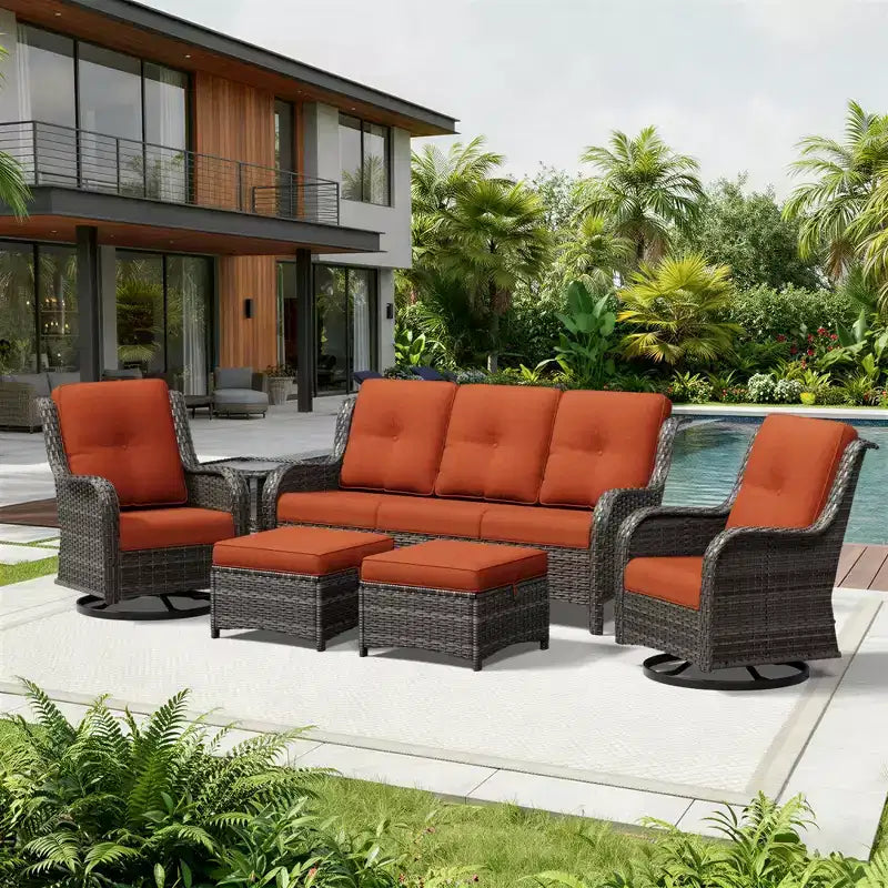 Ensemble de canapés d'extérieur UPTIOT Premium avec fauteuils pivotants et poufs multifonctionnels