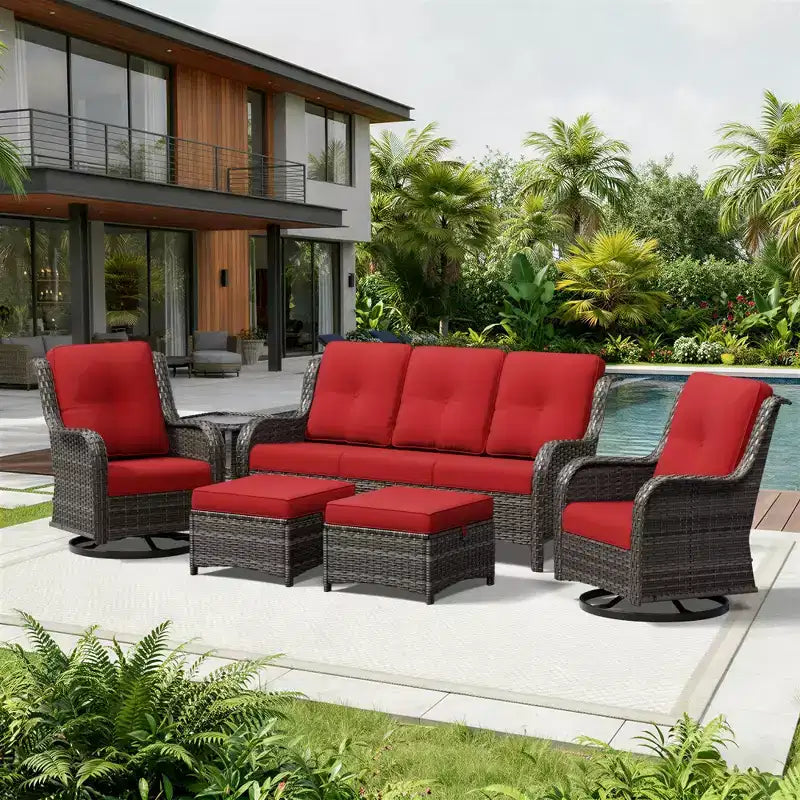 Ensemble de canapés d'extérieur UPTIOT Premium avec fauteuils pivotants et poufs multifonctionnels