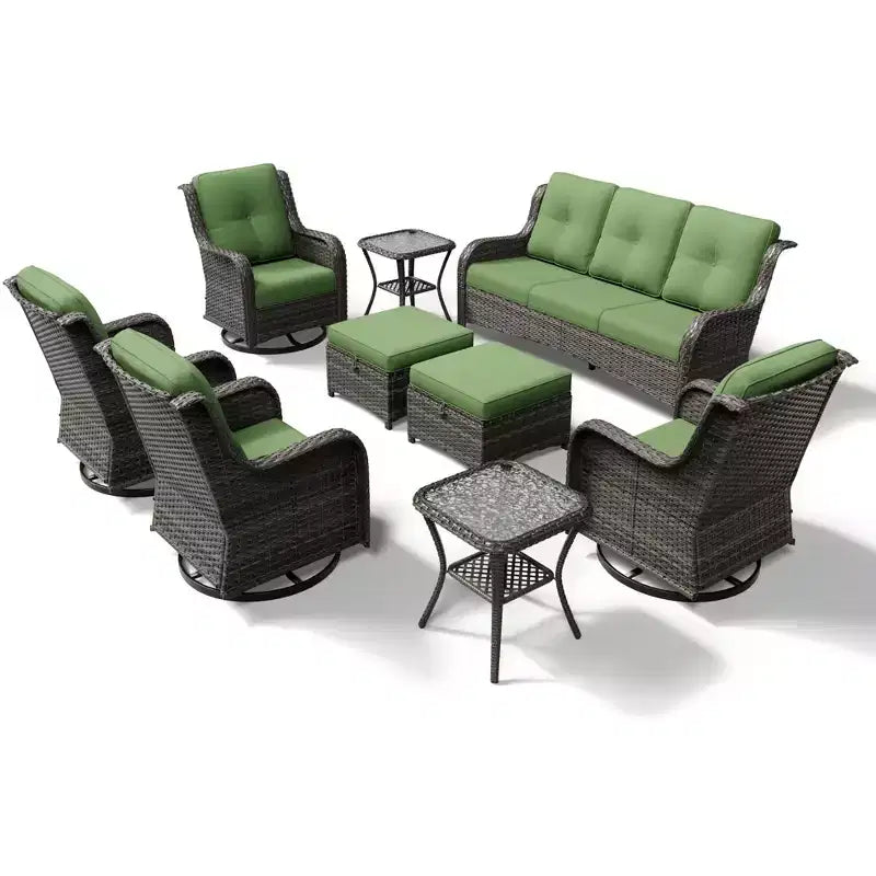 Ensemble de salon d'extérieur UPTIOT Premium : canapé 3 places, 4 fauteuils pivotants, 2 poufs et tables d'appoint