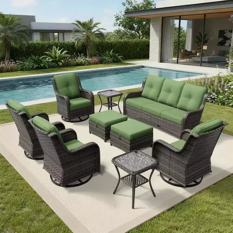 Ensemble de salon d'extérieur UPTIOT Premium : canapé 3 places, 4 fauteuils pivotants, 2 poufs et tables d'appoint