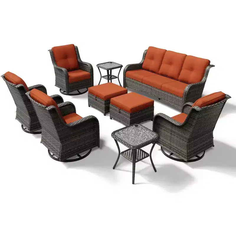 Ensemble de salon d'extérieur UPTIOT Premium : canapé 3 places, 4 fauteuils pivotants, 2 poufs et tables d'appoint