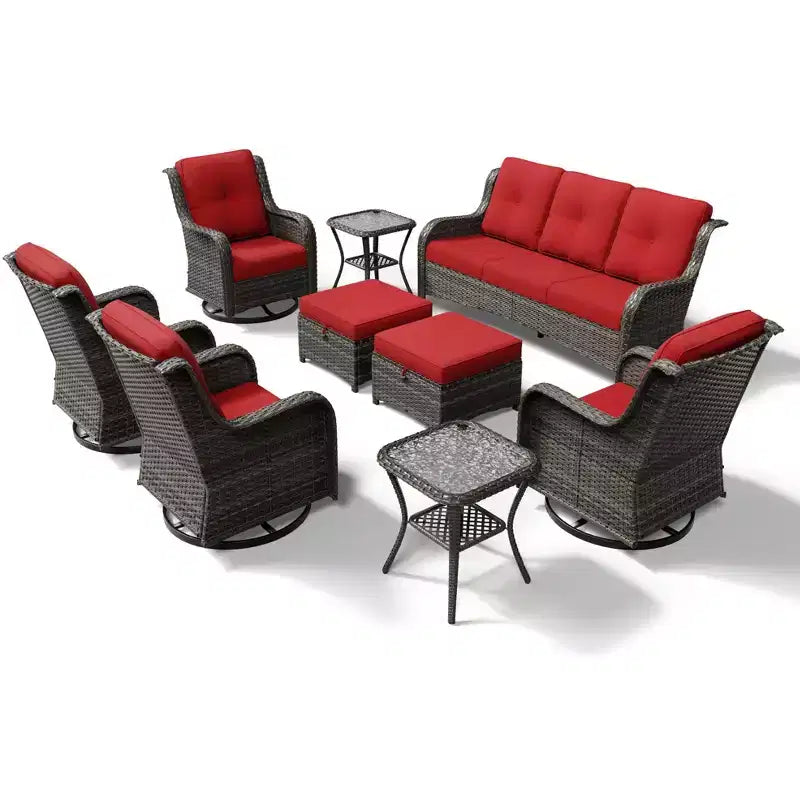 Ensemble de salon d'extérieur UPTIOT Premium : canapé 3 places, 4 fauteuils pivotants, 2 poufs et tables d'appoint