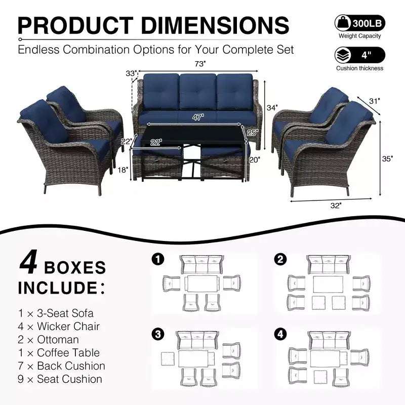 Ensemble de canapé d'extérieur tout temps UPTIOT avec ottoman convertible et table basse