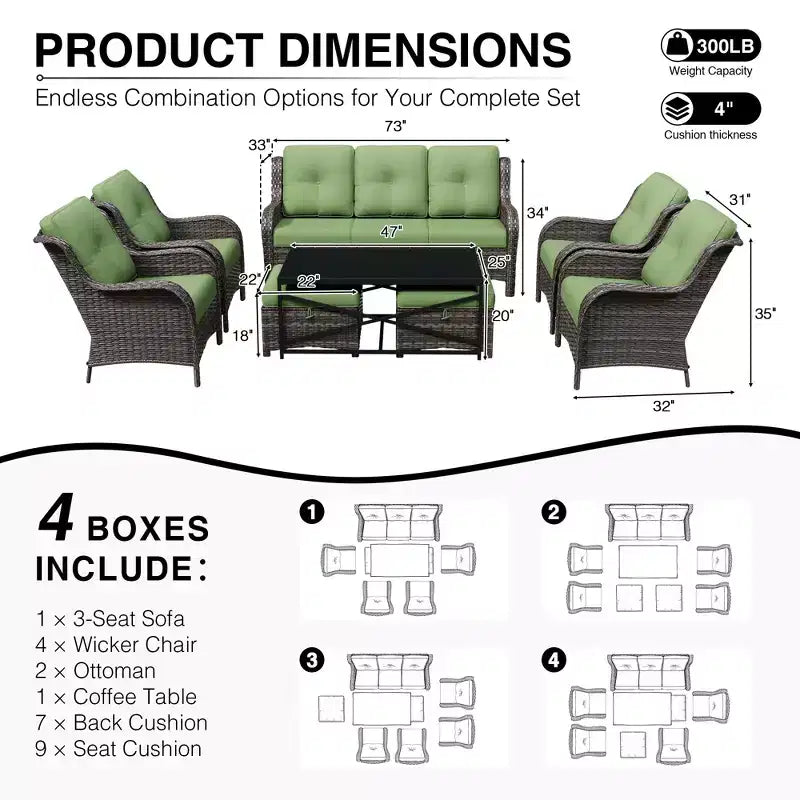 Ensemble de canapé d'extérieur tout temps UPTIOT avec ottoman convertible et table basse