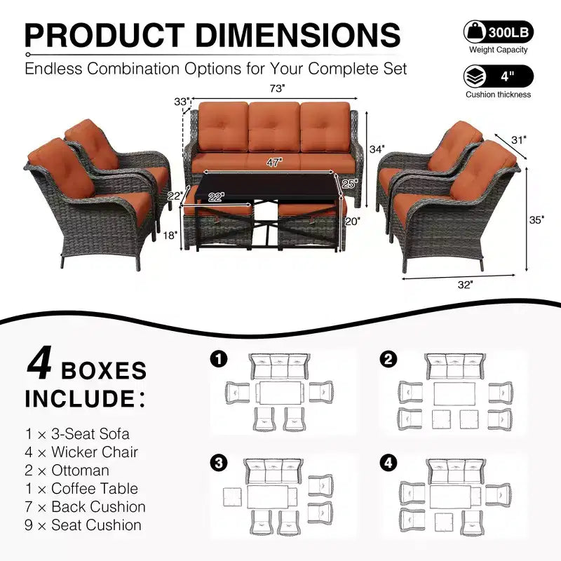 Ensemble de canapé d'extérieur tout temps UPTIOT avec ottoman convertible et table basse