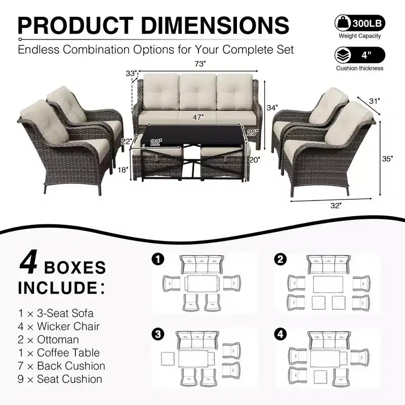 Ensemble de canapé d'extérieur tout temps UPTIOT avec ottoman convertible et table basse
