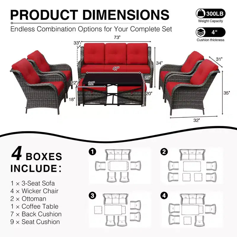 Ensemble de canapé d'extérieur tout temps UPTIOT avec ottoman convertible et table basse