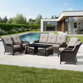 UPTIOT All-Weather Outdoor Sofa Set with Convertible Ottoman and Coffee Table