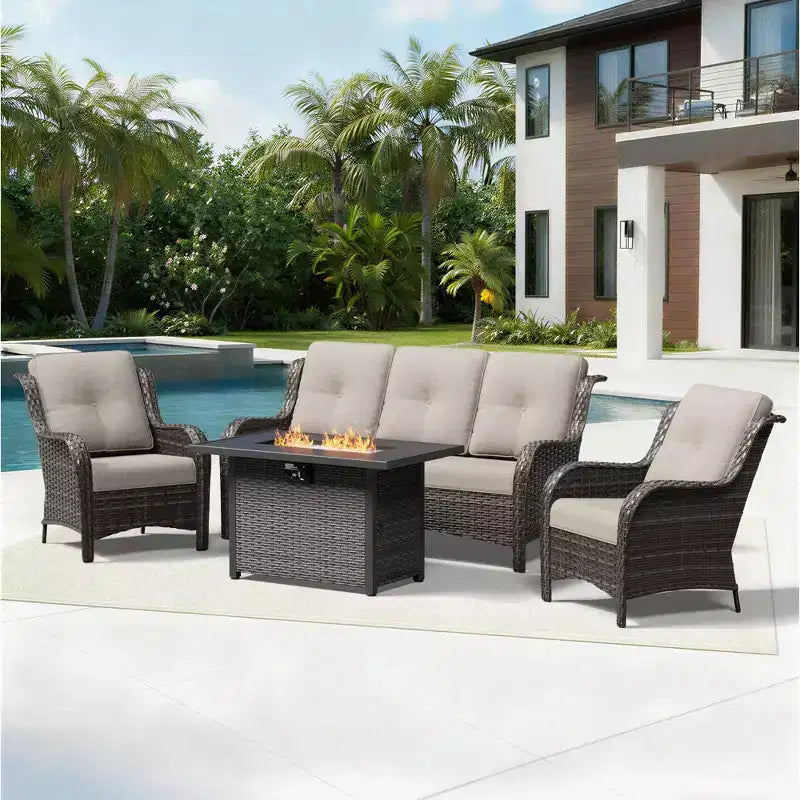 Ensemble de patio extérieur UPTIOT avec canapé confortable, fauteuils d'appoint et foyer multifonctionnel