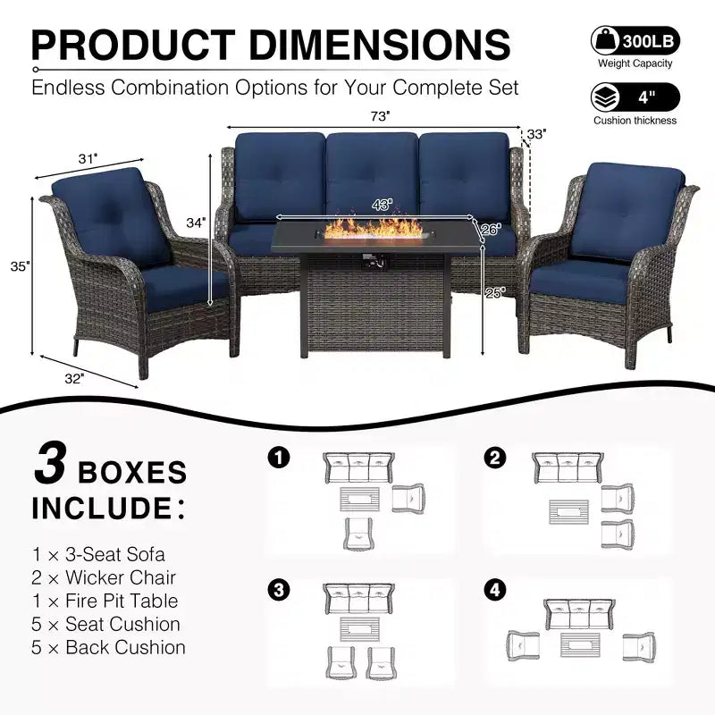 Ensemble de patio extérieur UPTIOT avec canapé confortable, fauteuils d'appoint et foyer multifonctionnel