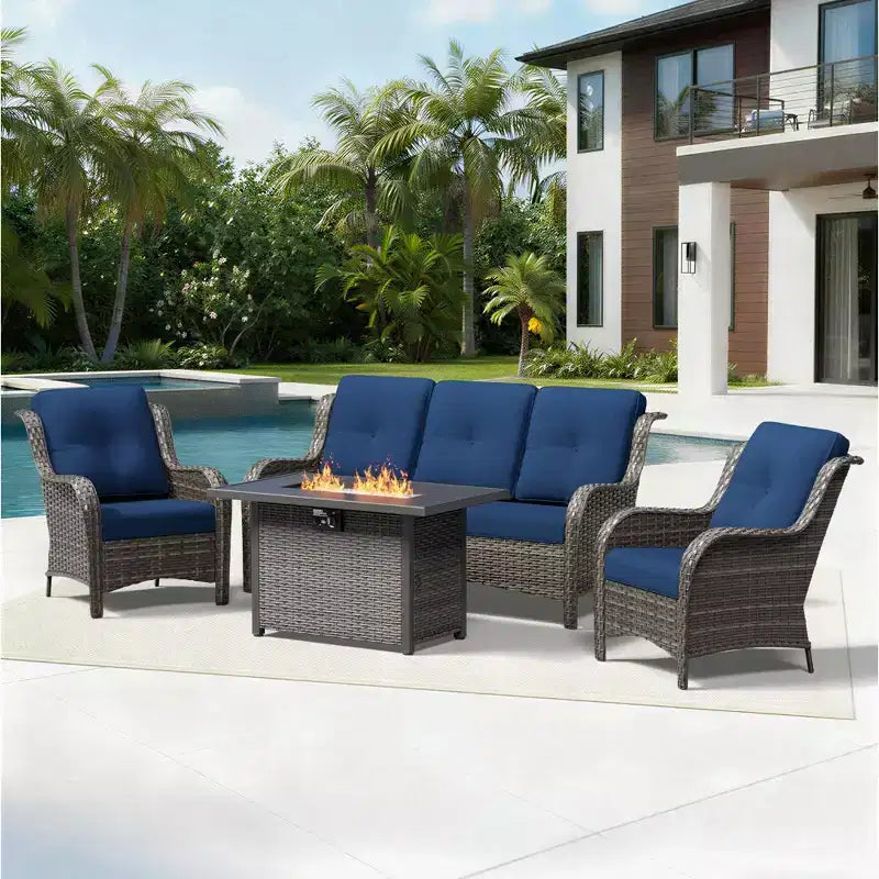 Ensemble de patio extérieur UPTIOT avec canapé confortable, fauteuils d'appoint et foyer multifonctionnel