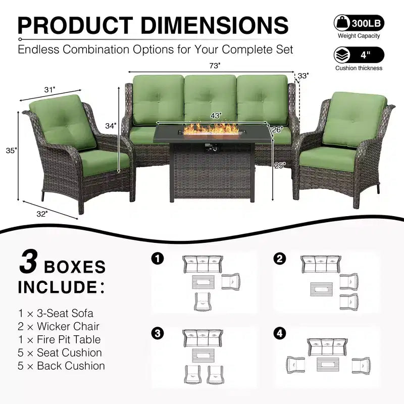 Ensemble de patio extérieur UPTIOT avec canapé confortable, fauteuils d'appoint et foyer multifonctionnel
