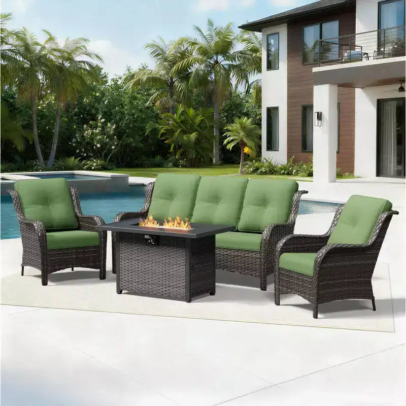 Ensemble de patio extérieur UPTIOT avec canapé confortable, fauteuils d'appoint et foyer multifonctionnel