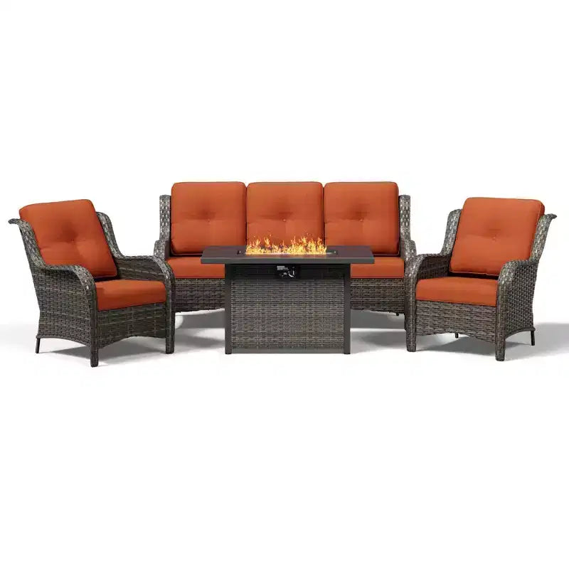 Ensemble de patio extérieur UPTIOT avec canapé confortable, fauteuils d'appoint et foyer multifonctionnel