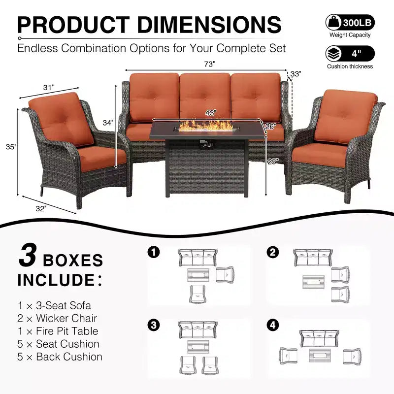 Ensemble de patio extérieur UPTIOT avec canapé confortable, fauteuils d'appoint et foyer multifonctionnel
