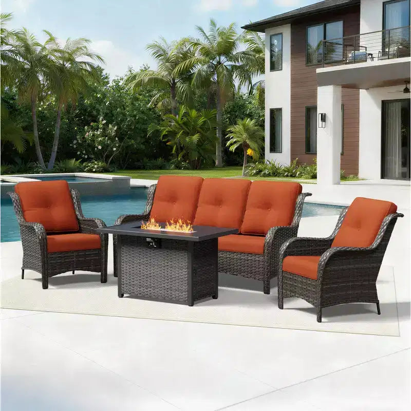 Ensemble de patio extérieur UPTIOT avec canapé confortable, fauteuils d'appoint et foyer multifonctionnel