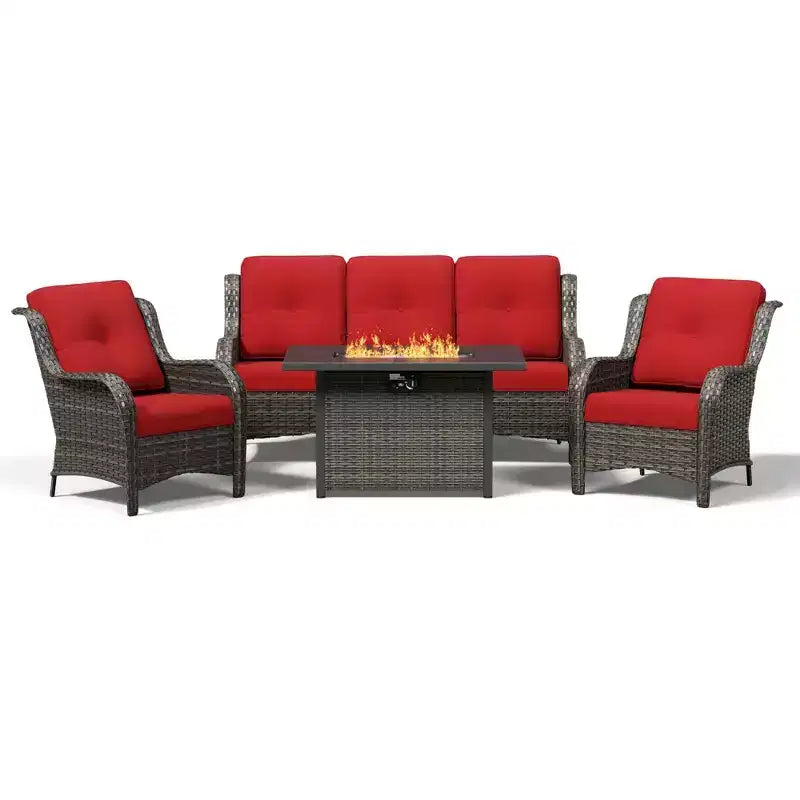 Ensemble de patio extérieur UPTIOT avec canapé confortable, fauteuils d'appoint et foyer multifonctionnel