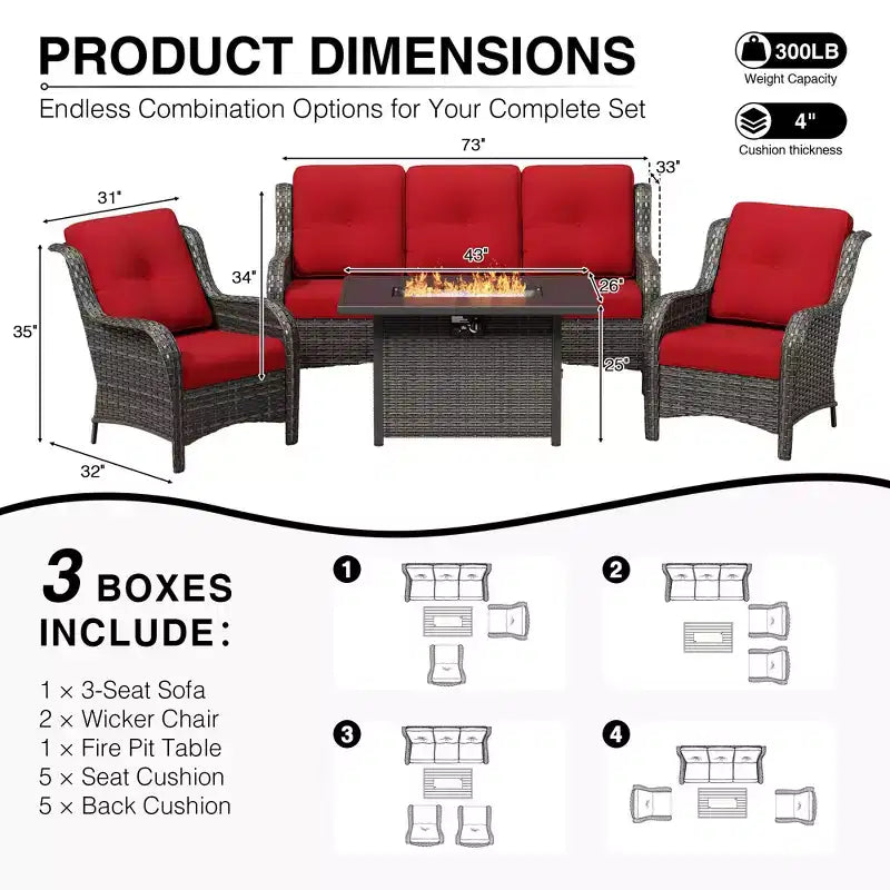 Ensemble de patio extérieur UPTIOT avec canapé confortable, fauteuils d'appoint et foyer multifonctionnel